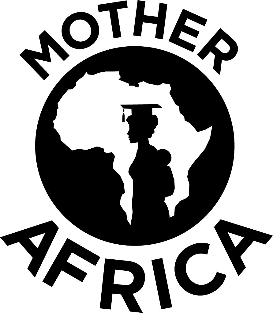 A black and white image of the mother africa logo.