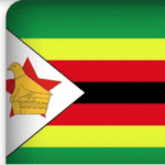 A flag of zimbabwe with the coat of arms on it.