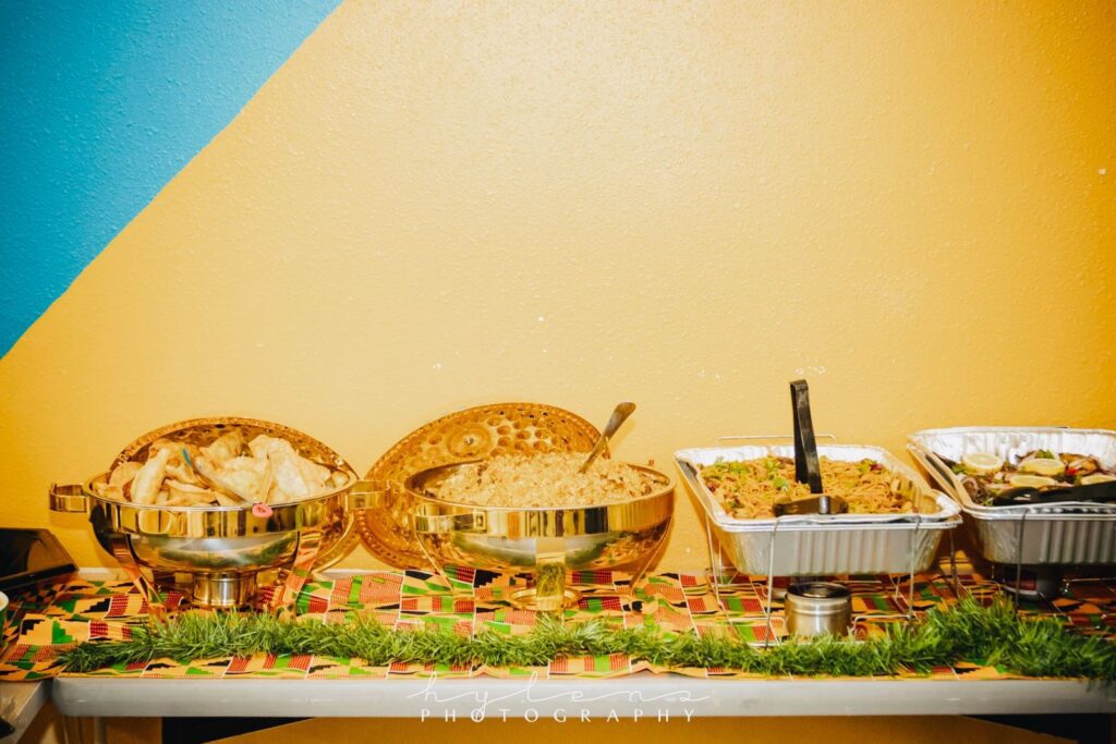 A table with bowls of food on it