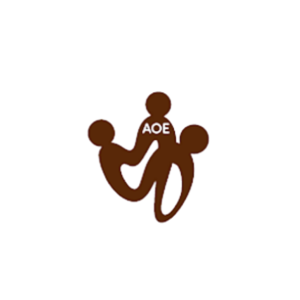 A brown logo of three people holding hands.