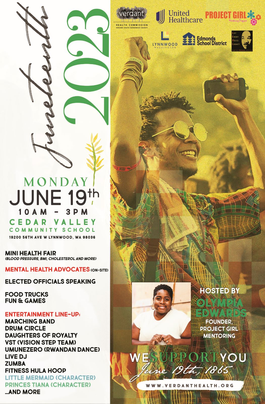 A flyer for juneteenth celebration with a person holding up a camera.